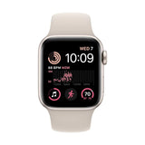 Refurbished Apple Watch SE 44mm Starlight Aluminium with White Sport Band, 2022 model.