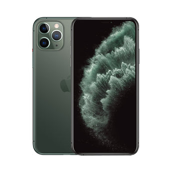 Refurbished iPhone 11 Pro Max in Midnight Green with Super Retina XDR display and triple camera system.