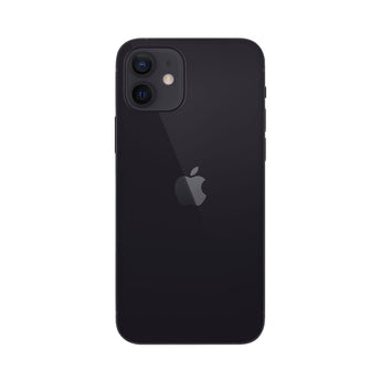 Refurbished iPhone 12 in black with HDR camera and Super Retina XDR display.