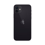 Refurbished iPhone 12 mini in black with Super Retina XDR display, compact design.