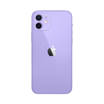 Refurbished iPhone 12 mini in Purple with 12MP camera system.
