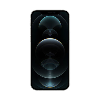 Refurbished iPhone 12 Pro Max Silver with Super Retina XDR display and A14 Bionic chip.