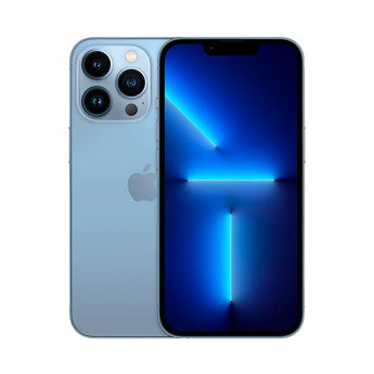 Refurbished iPhone 13 Pro Max in Sierra Blue with A15 Bionic chip and ProRAW camera.
