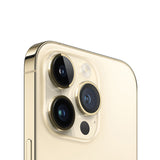 Refurbished iPhone 14 Pro Gold with 12MP camera system and quality assurance.