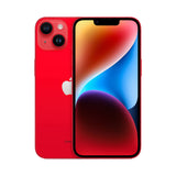 Refurbished iPhone 14 in Product Red with dual-camera and A15 Bionic Chip.