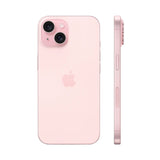 Refurbished iPhone 15 Pink with dual-camera system and quality check assurance.
