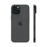 Refurbished iPhone 15 Plus Black with 6.7" display and 48MP dual-camera.