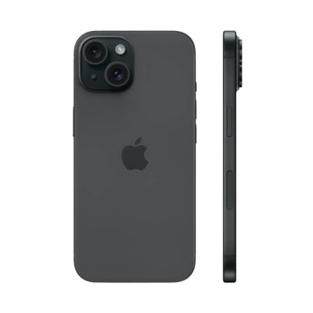 Refurbished iPhone 15 Plus Black with 6.7" display and 48MP dual-camera.