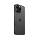 Refurbished iPhone 15 Pro Max Black Titanium with 48MP camera system.
