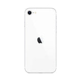 Refurbished iPhone SE (2020) in white, compact design with 75-point quality assurance.