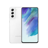 Refurbished Samsung Galaxy S21 in Phantom White with HD camera system.