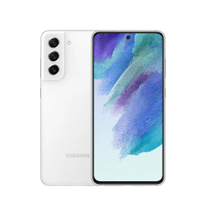 Refurbished Samsung Galaxy S21 in Phantom White with HD camera system.