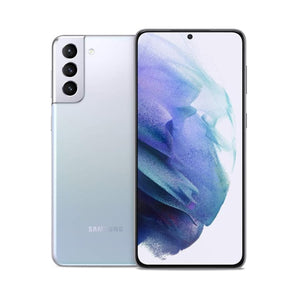 Refurbished Samsung Galaxy S21+ in Phantom Silver with sleek design and long-lasting battery.