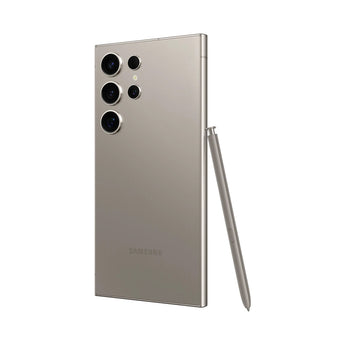 Refurbished Samsung Galaxy S24 Ultra in Titanium Gray with advanced features and sleek design.
