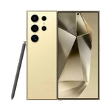 Refurbished Samsung Galaxy S24 Ultra Titanium Yellow smartphone with intelligent processor and quality assurance.