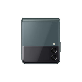 Refurbished Samsung Galaxy Z Flip3 in green, compact design.